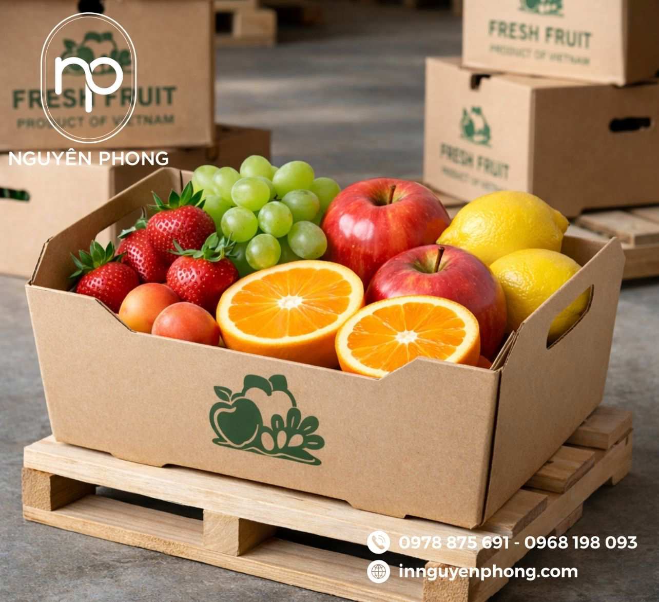 Mẫu thùng carton đựng trái cây in màu đẹp